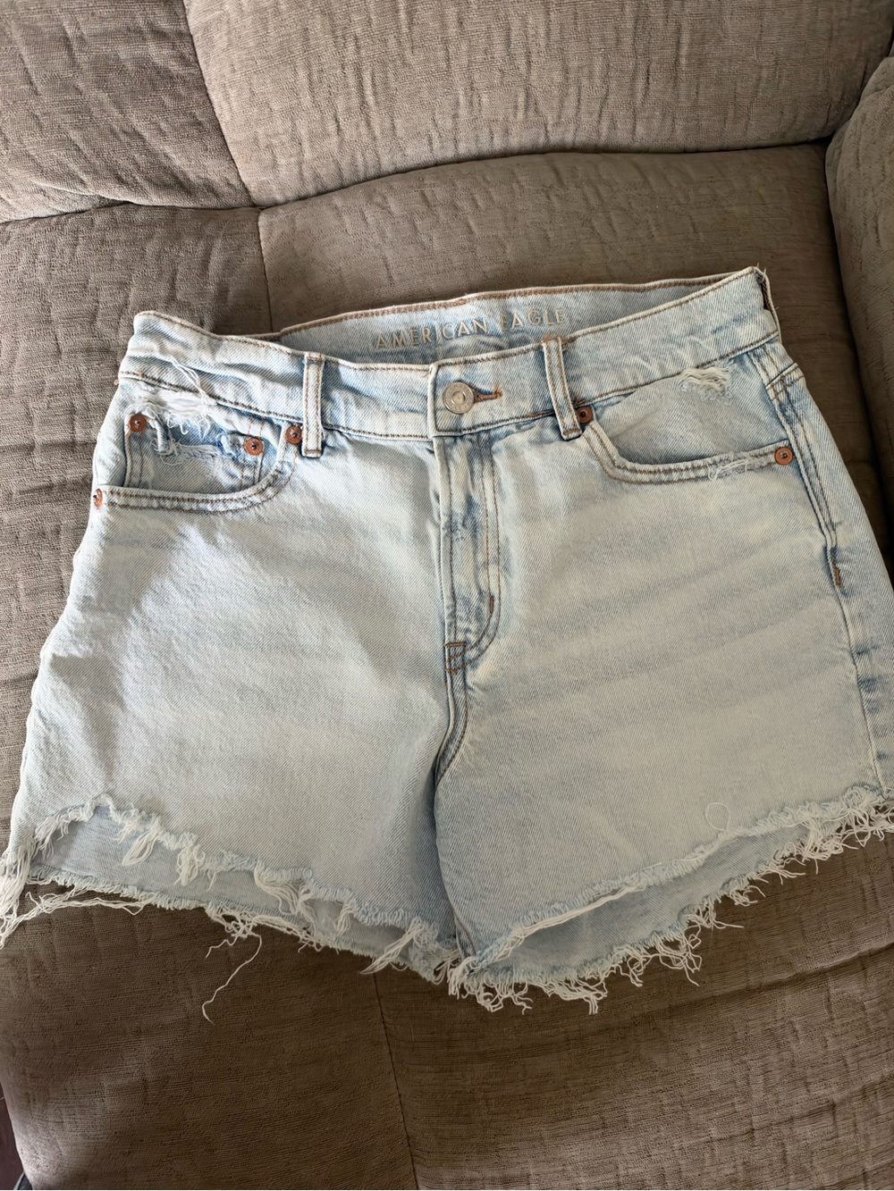 American Eagle Relaxed Denim Shorts Size 4 Light Wash Distressed Raw Hem
